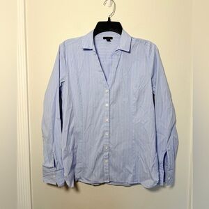 Ann Taylor Blue & White Pin Stripe Button Down - Size Medium